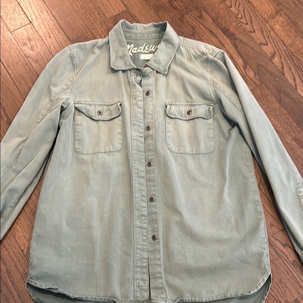 Madewell Green Button-Up Tunic Shirt